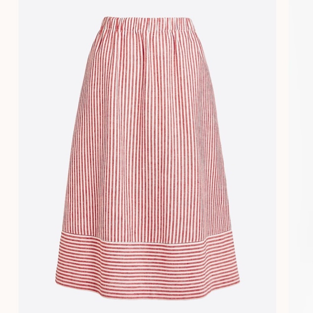 J Crew Striped cotton-linen midi skirt Size L Red & Ivory striped
